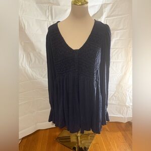 Free People Blue Smocked Long Sleeve Top
